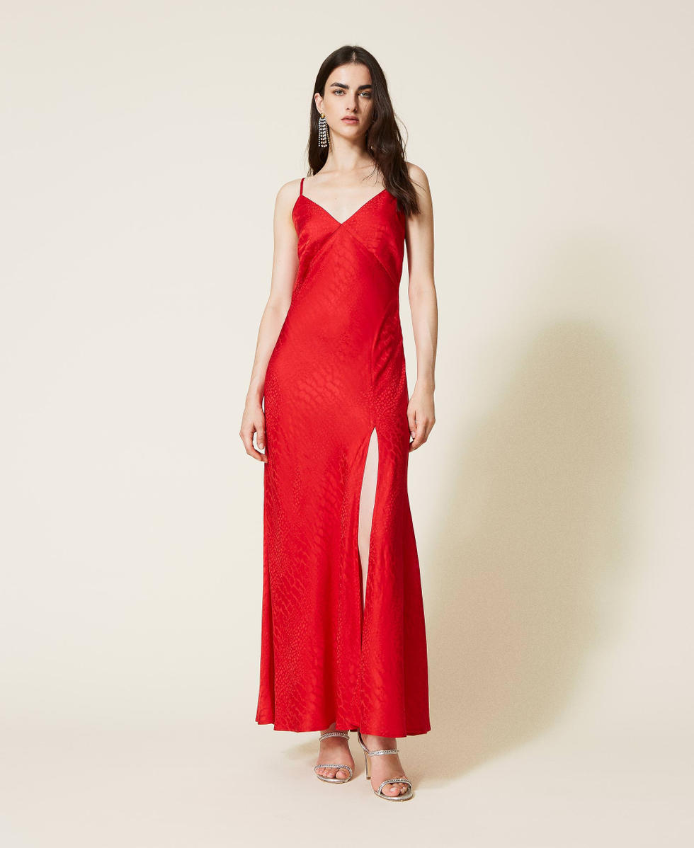 Robe longue en satin jacquard Femme Rouge TWINSET Milano