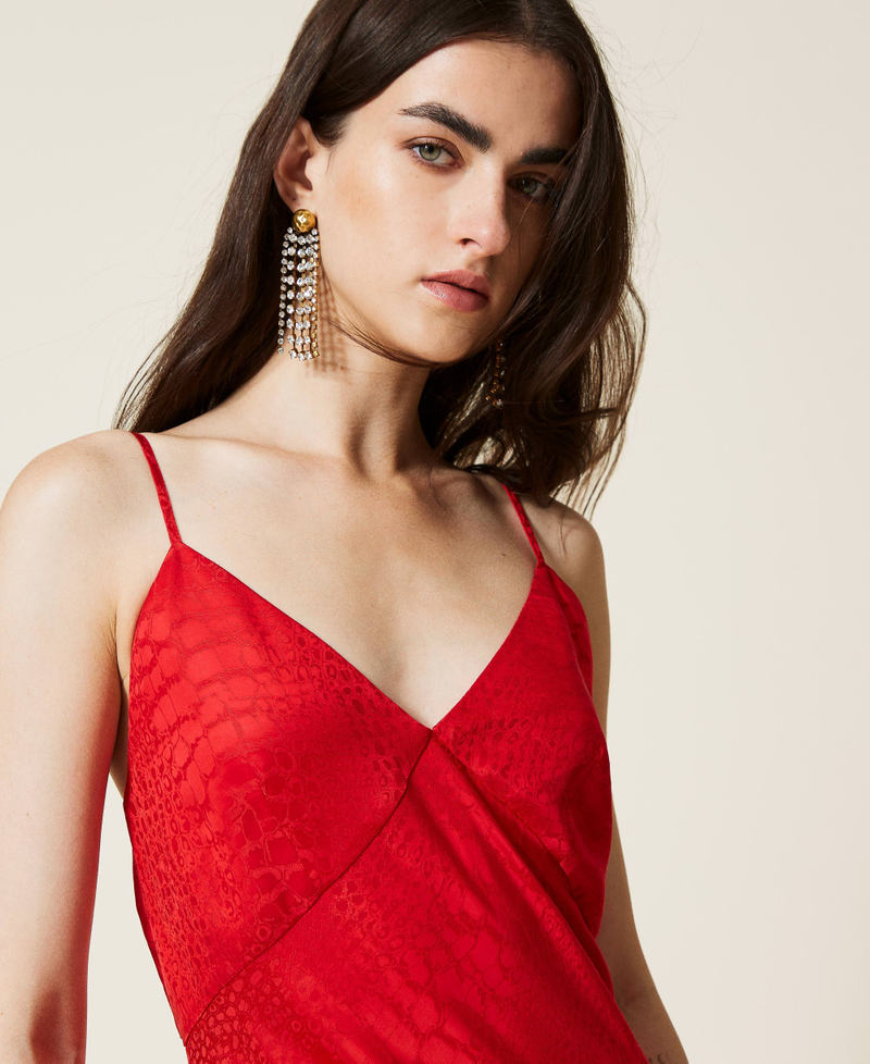 Abito lungo in raso jacquard Donna, Rosso | Milano