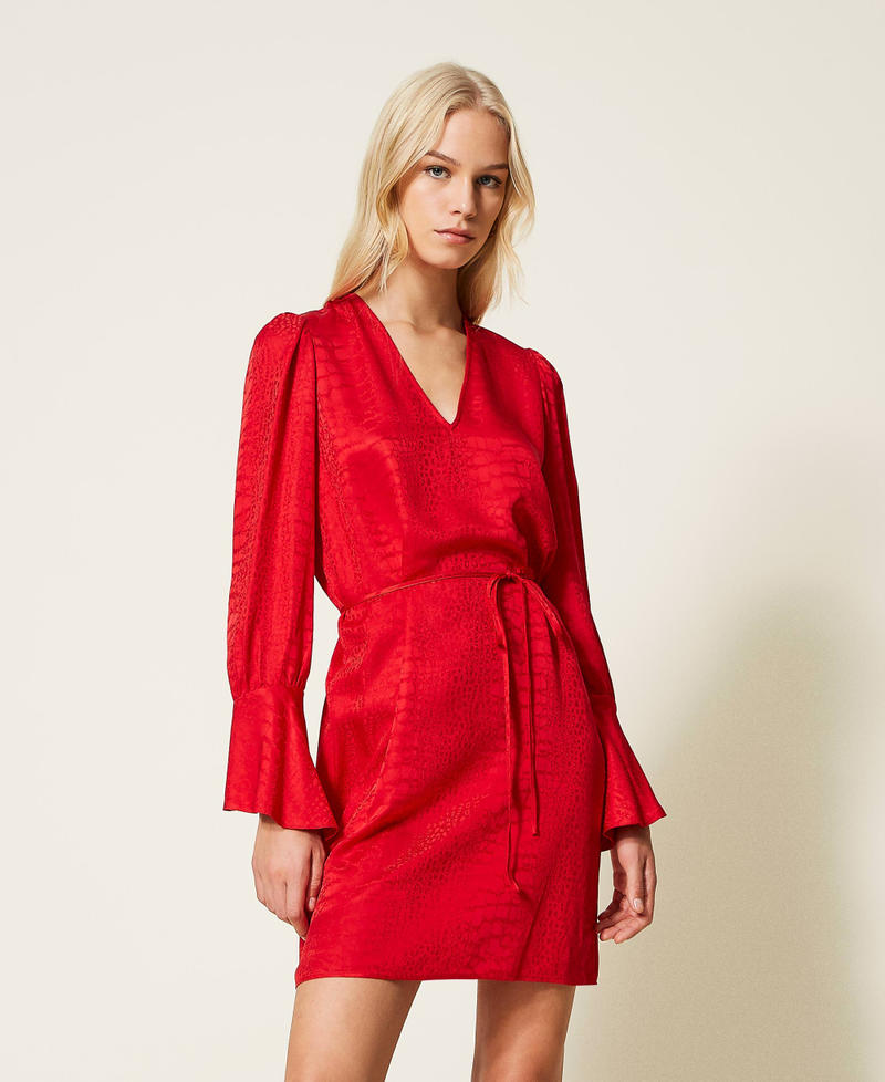 Robe courte en satin jacquard Rouge Coquelicot Femme 222TT2125-01