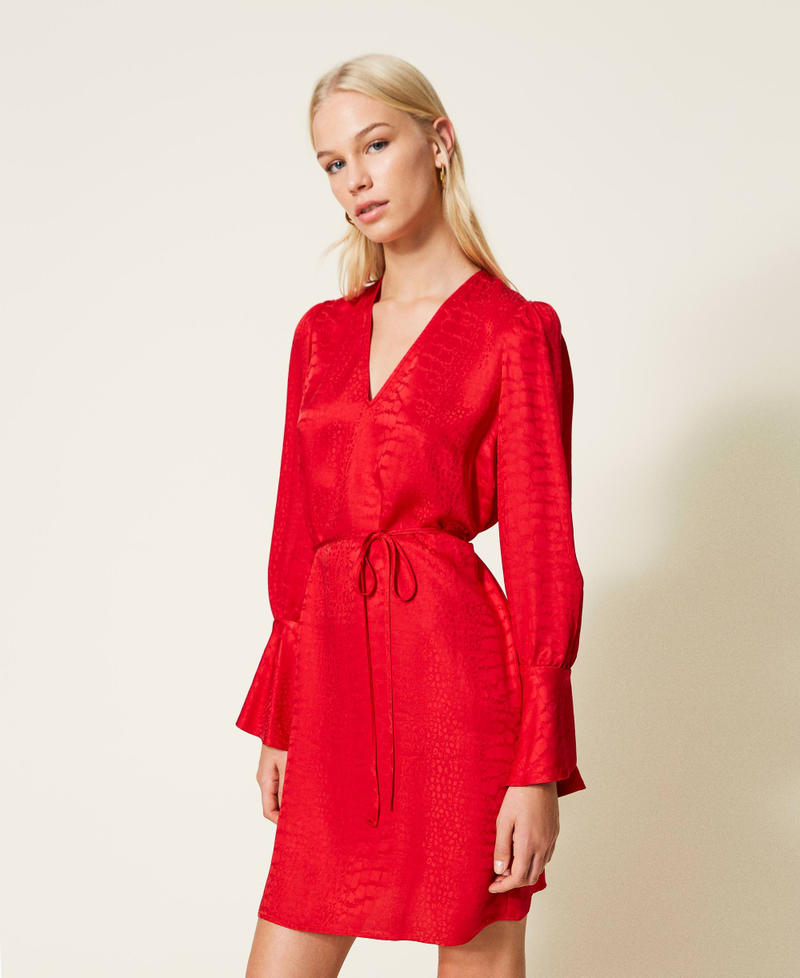 Short jacquard satin dress Poppy Red Woman 222TT2125-02
