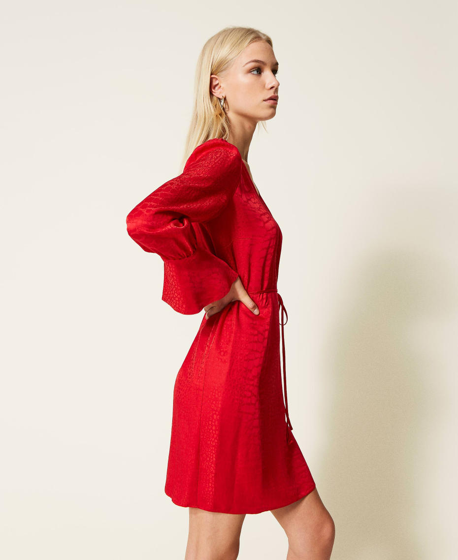 Vestido corto de raso jacquard Rojo Amapola Mujer 222TT2125-03