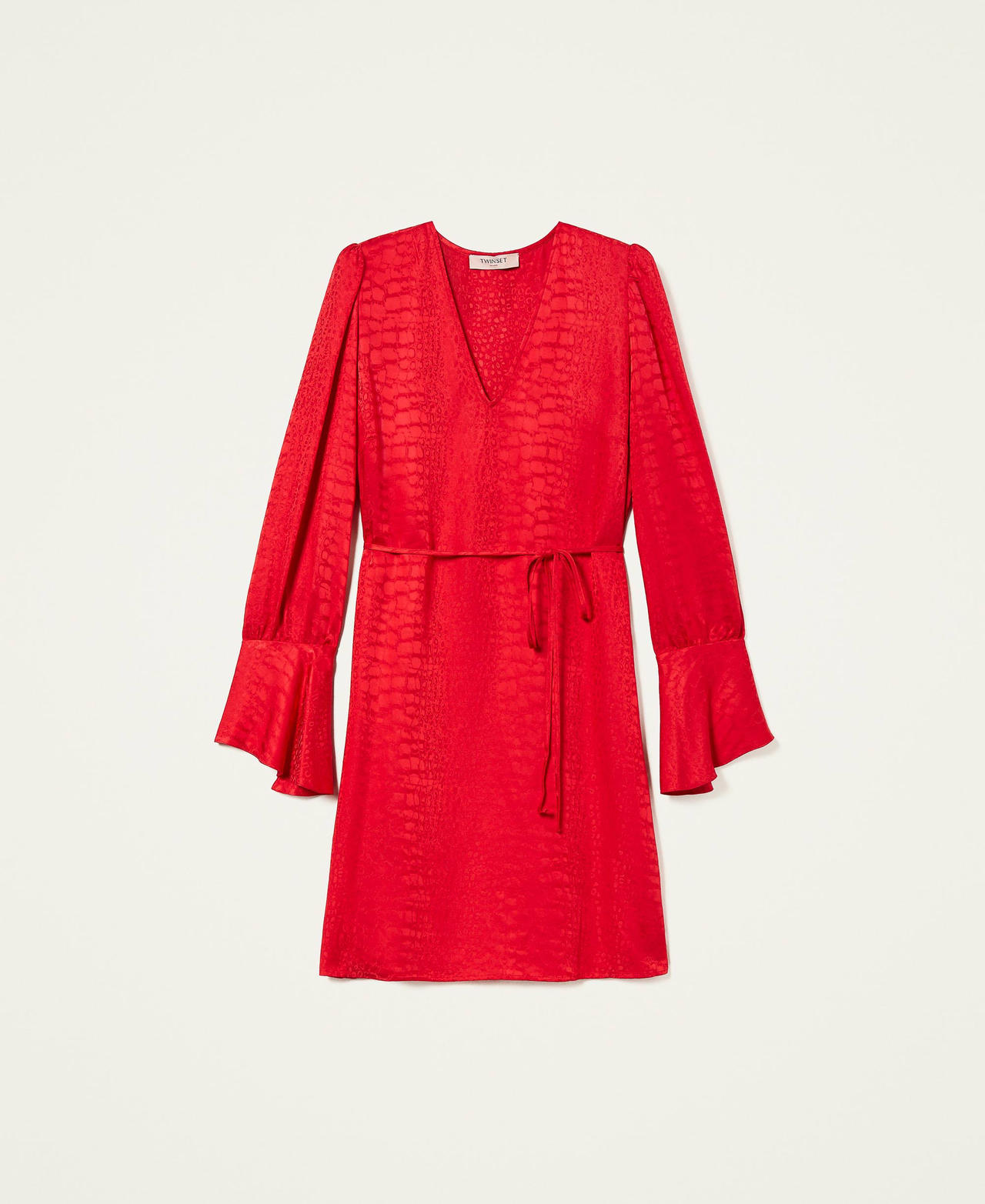 Robe courte en satin jacquard Rouge Coquelicot Femme 222TT2125-0S