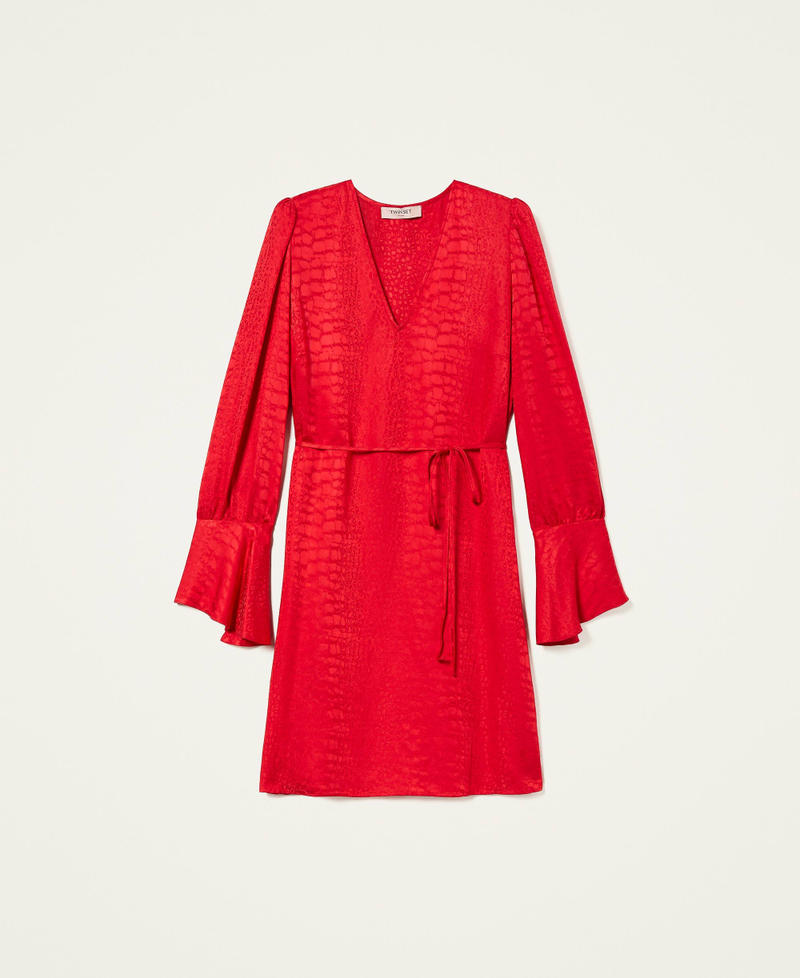 Robe courte en satin jacquard Rouge Coquelicot Femme 222TT2125-0S