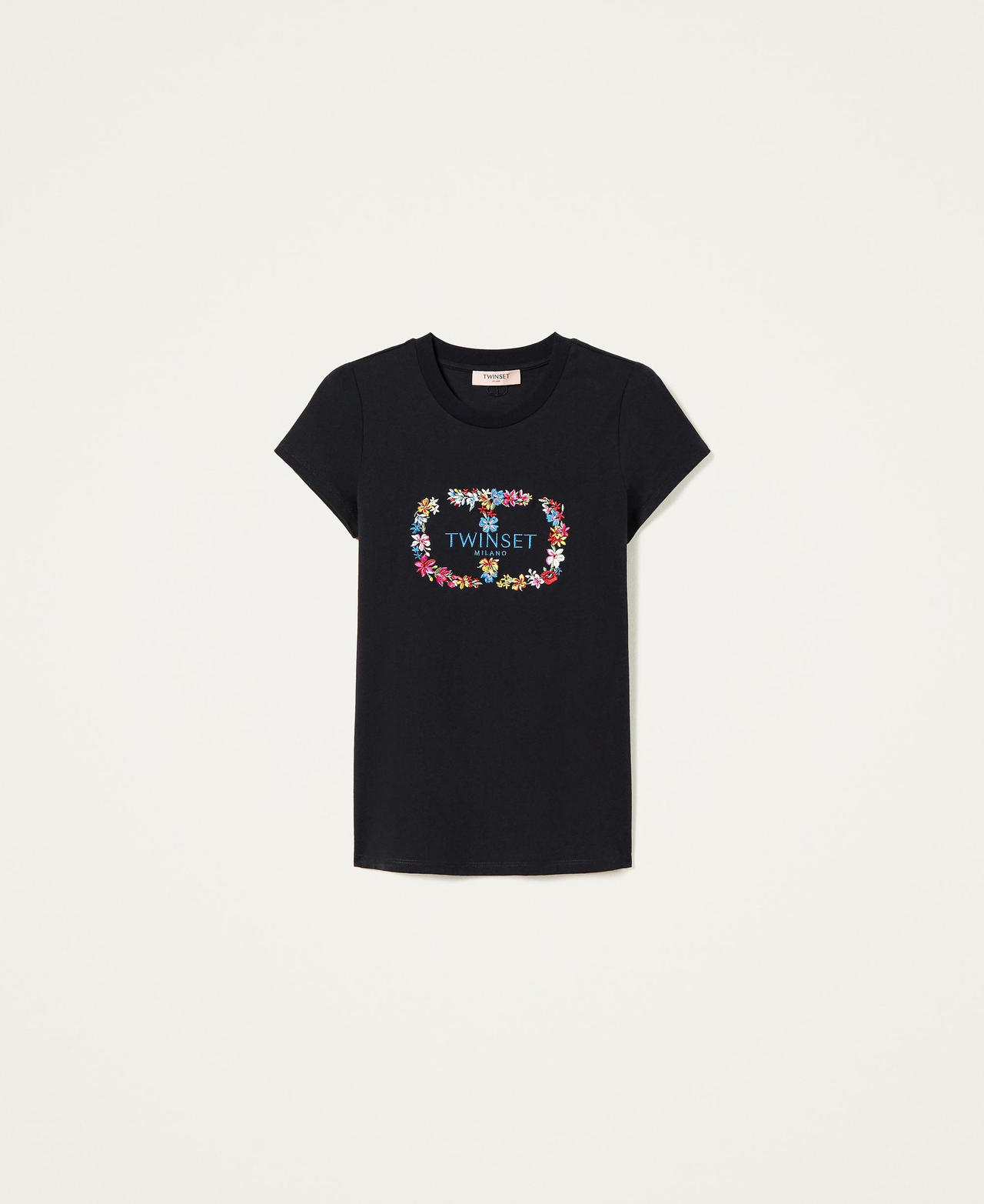 T-shirt with logo and floral embroidery