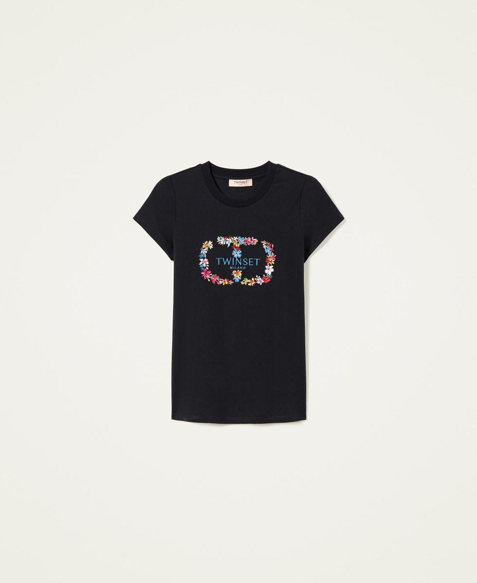 Tシャツ・カットソー [MATINKIM]flower stitch raglan logo top in black FLOWER STITCH RAGLAN LOGO TOP IN BLACK – Matin Kim