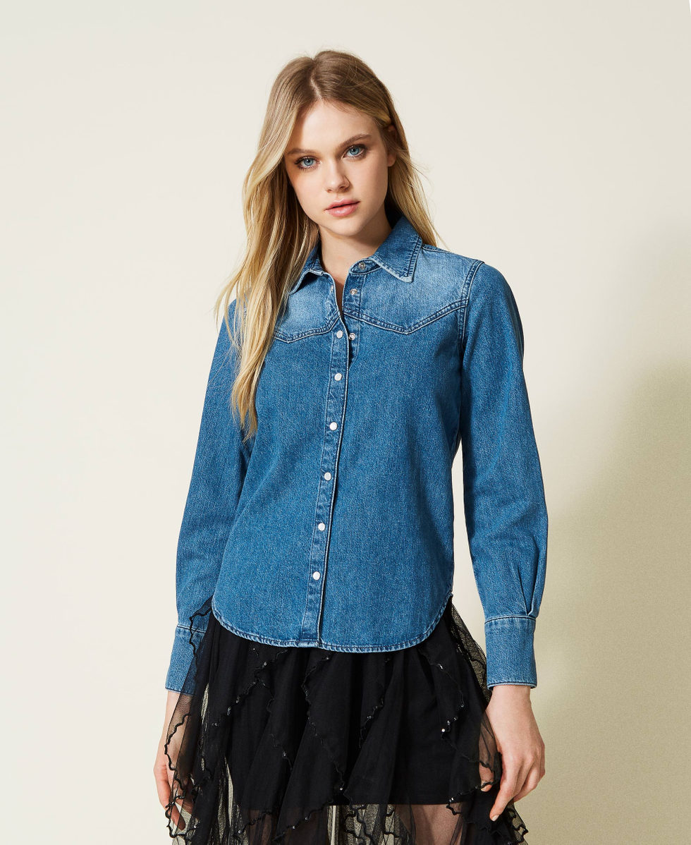 Denim shirt with bleaching