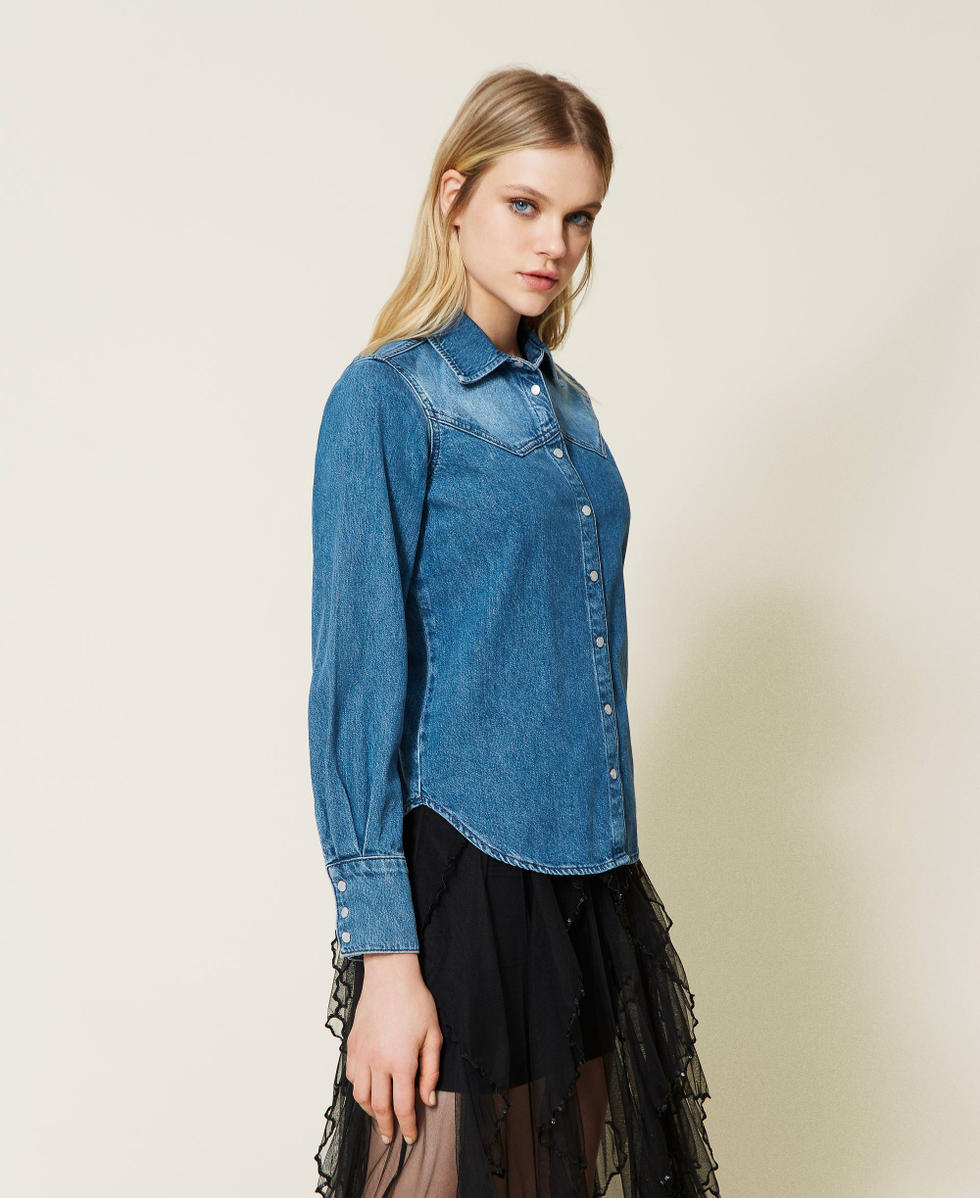 Denim shirt with bleaching