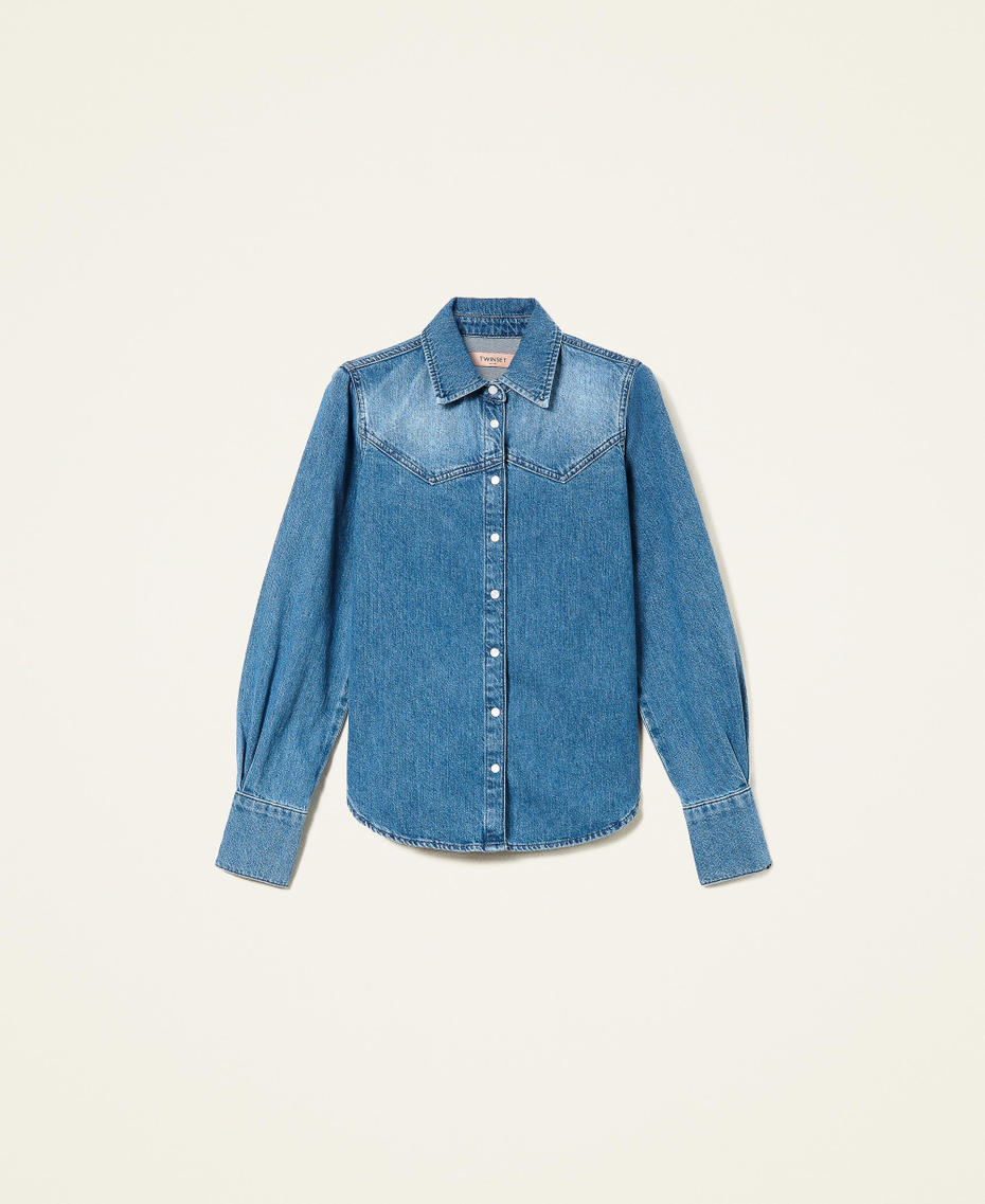 Camicia in jeans con schiariture Blu "Denim Medio" Donna 222TT2163-0S