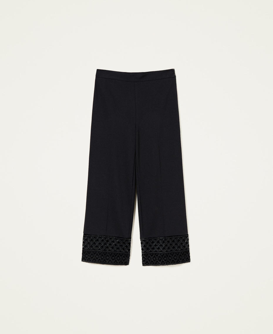 Cropped trousers with velvet embroidery Black Woman 222TT2182-0S