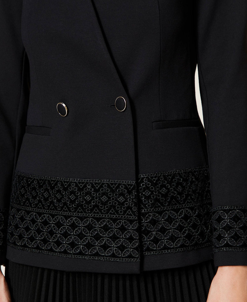 Double-breasted jacket with velvet embroidery