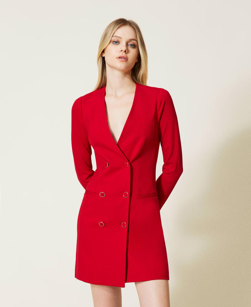 Short double-breasted dress with covered buttons