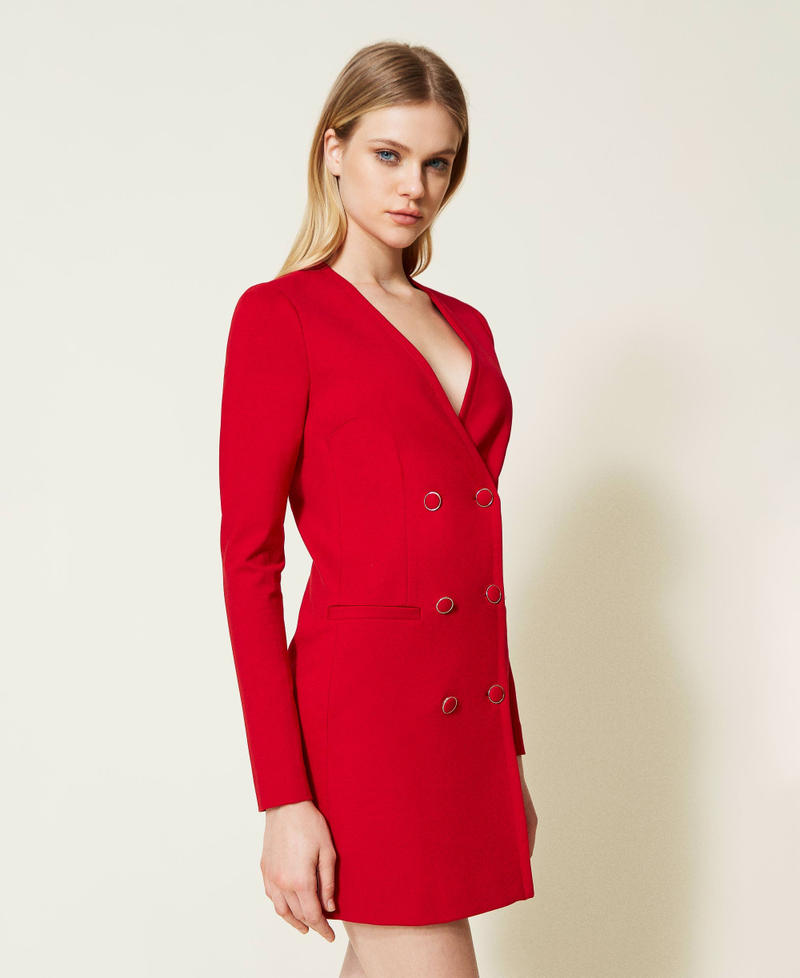 Short double-breasted dress with covered buttons