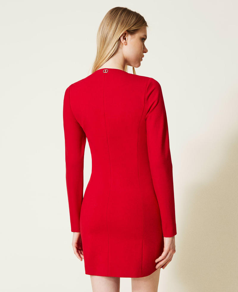 Kurzes zweireihiges Kleid mit bezogenen Knöpfen Rot Mohn Frau 222TT2184-03