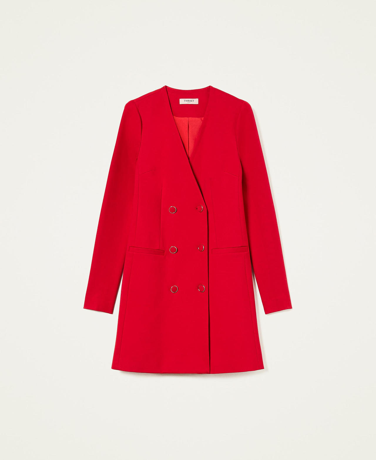 Short double-breasted dress with covered buttons