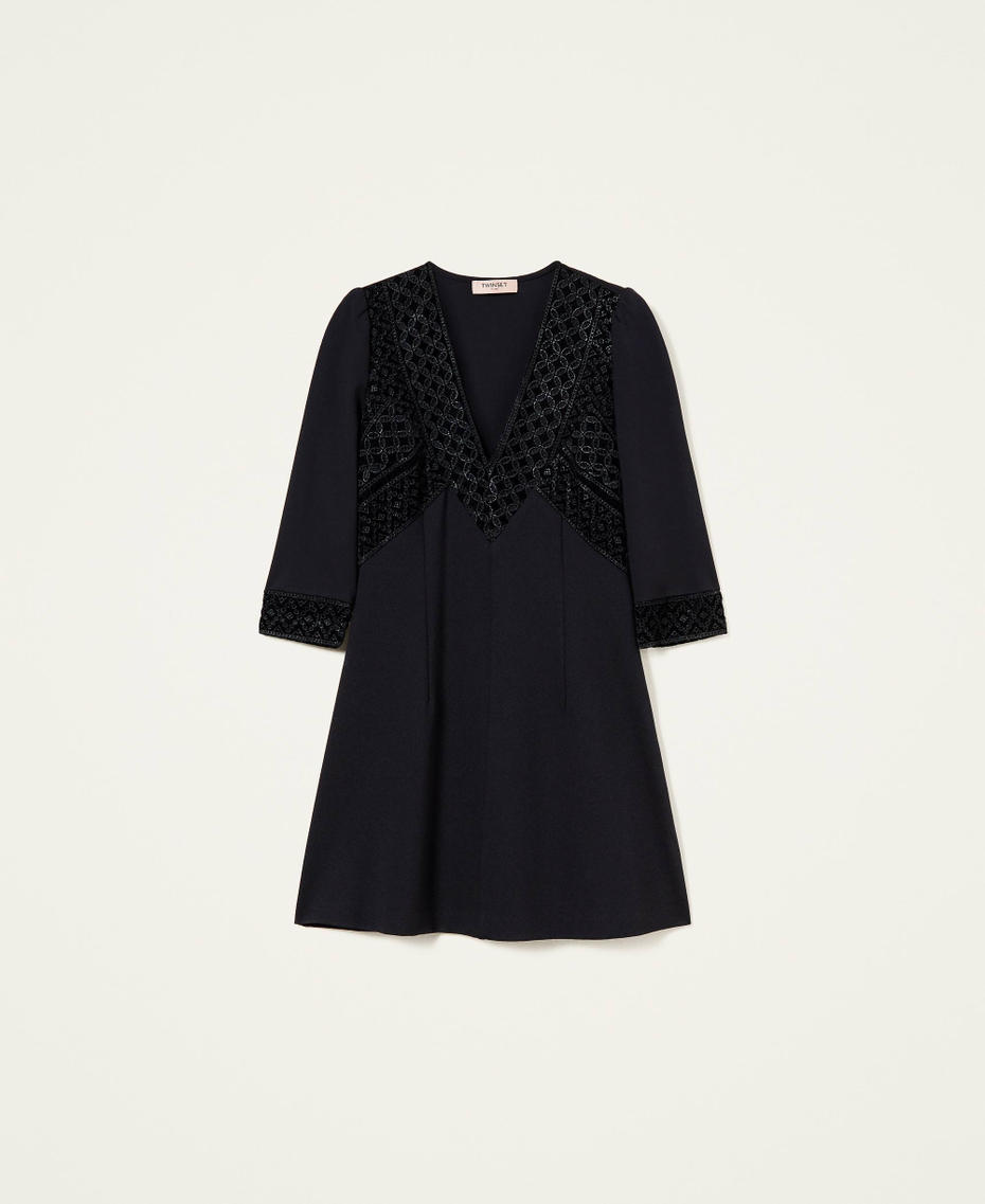 Short dress with velvet embroidery Black Woman 222TT2185-0S