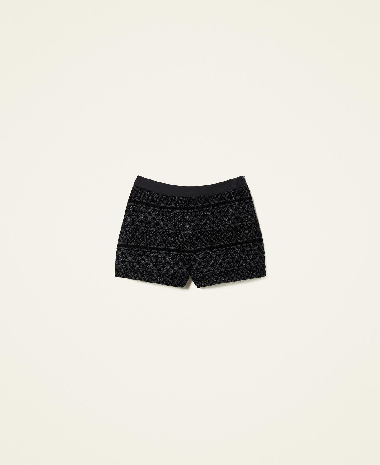 Shorts de terciopelo bordado Negro Mujer 222TT2187-0S