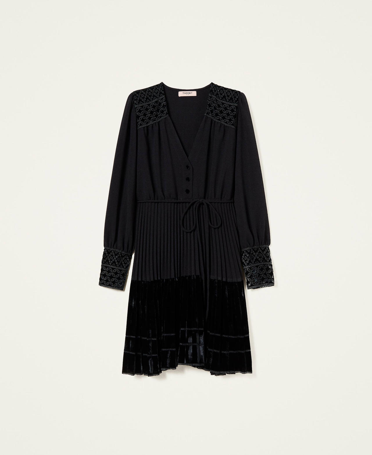 Robe courte en crêpe et velours recyclé