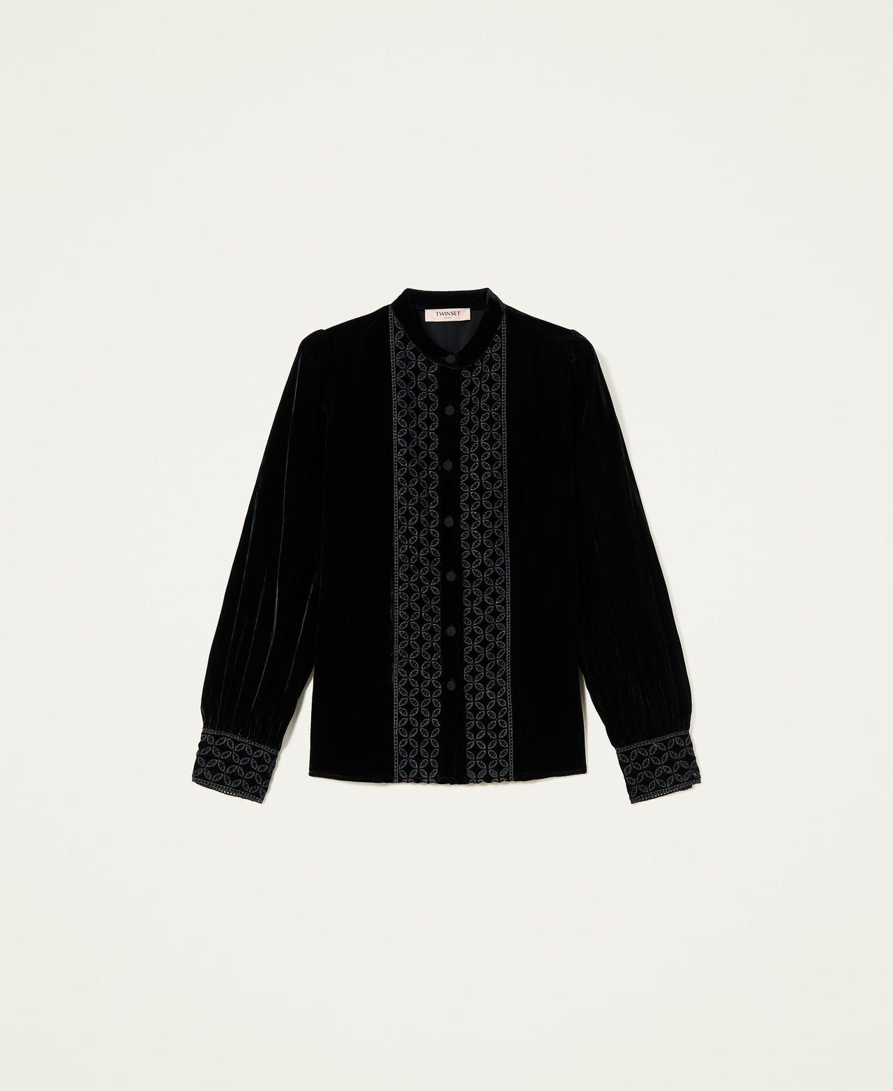 Embroidered velvet shirt Black Woman 222TT2192-0S