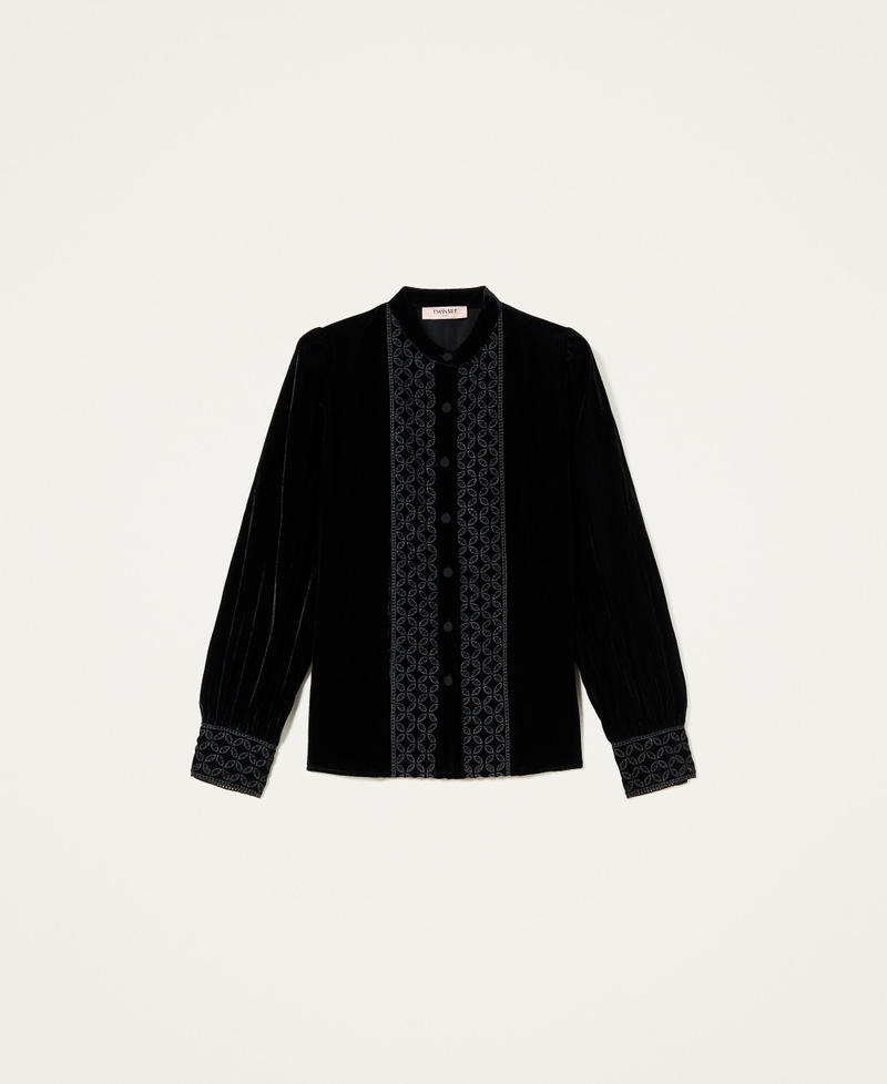 Embroidered velvet shirt Black Woman 222TT2192-0S