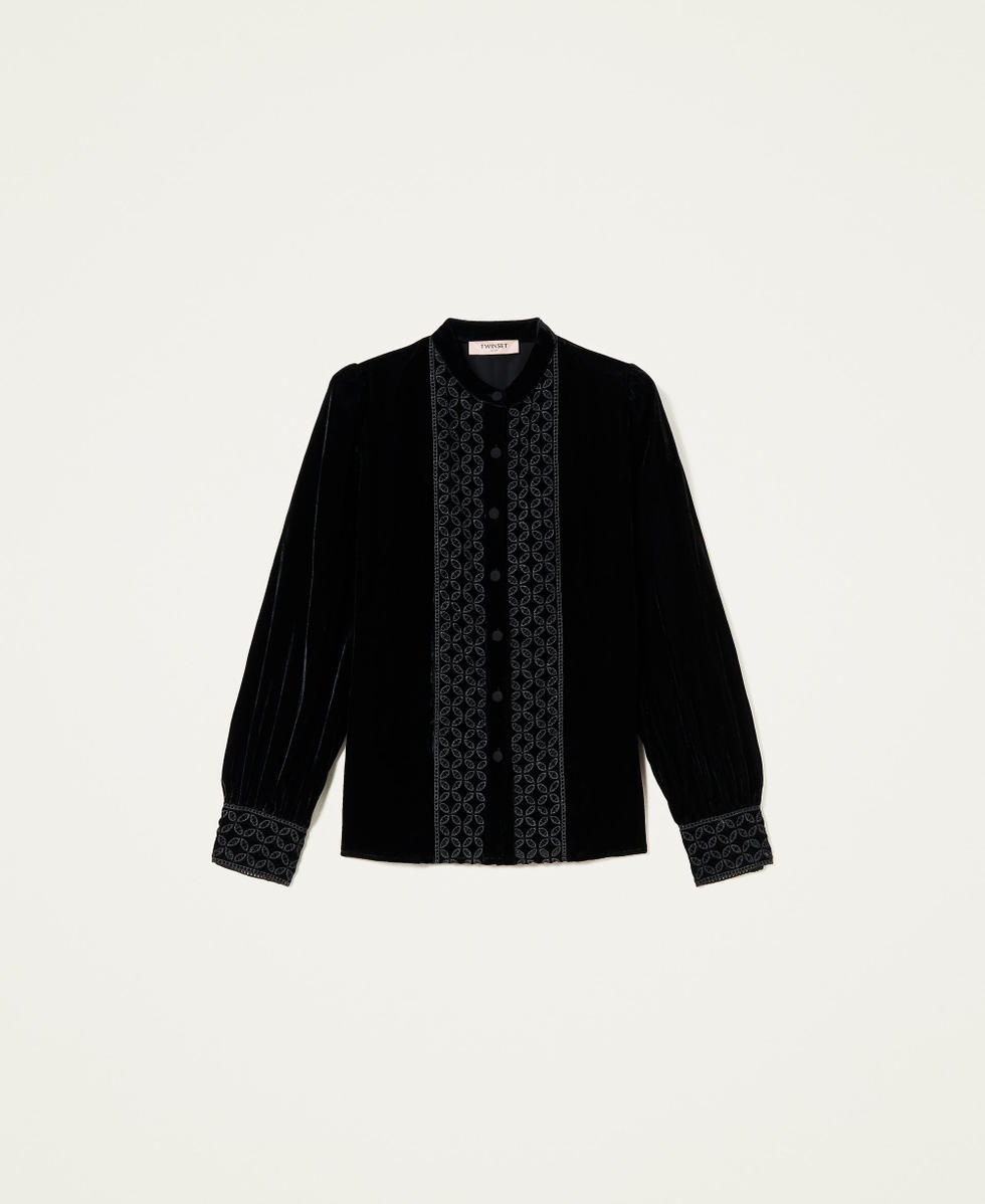 Bluse mit Samt-Stickerei