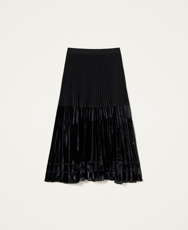 Long crêpe and embroidered velvet skirt Black Woman 222TT2193-0S