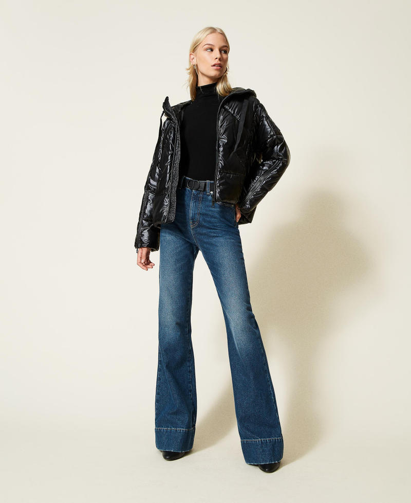 Short shiny puffer jacket with hood