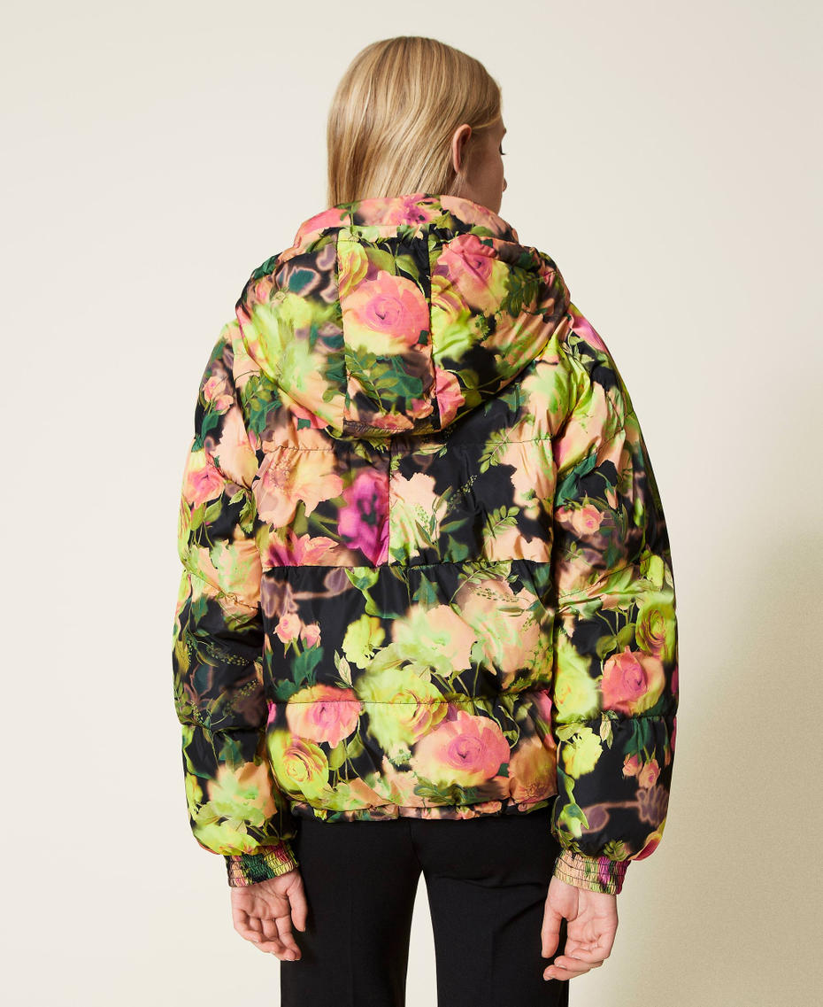 Short puffer jacket with floral print Neon Crazy Flowers Print Woman 222TT2250-04