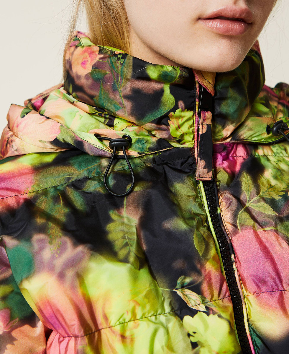 Short puffer jacket with floral print Woman Green TWINSET Milano