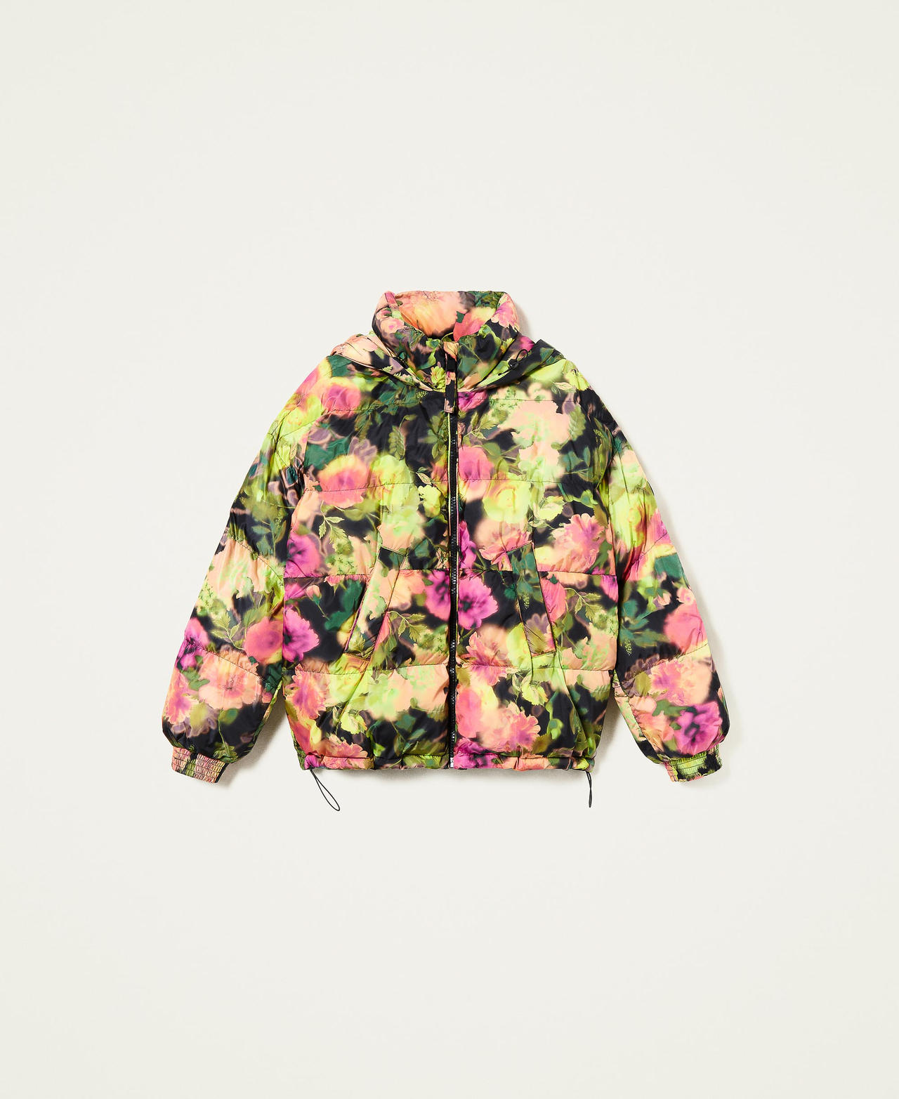 Short puffer jacket with floral print