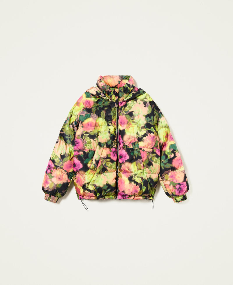 Short puffer jacket with floral print Neon Crazy Flowers Print Woman 222TT2250-0S