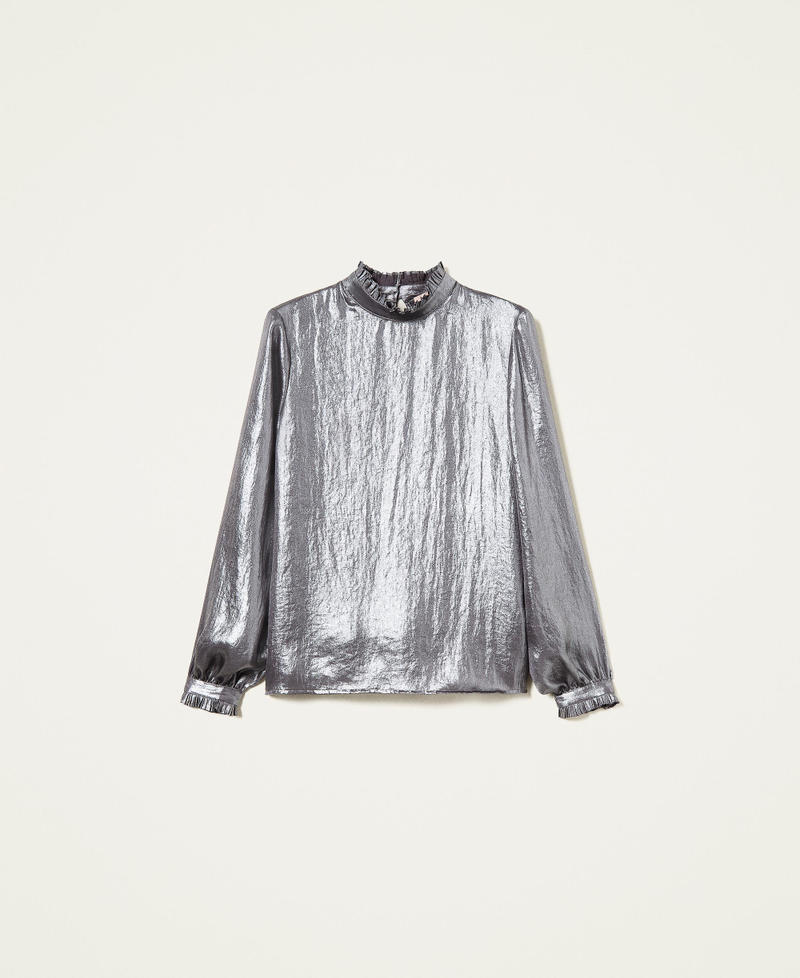 Bluse aus Metallic-Chiffon mit Volants „Silver Foil“-Silber Frau 222TT2276-0S