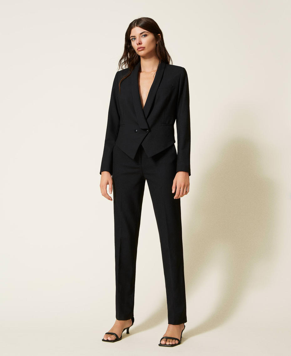 Wool blend twill trousers with clasps Black Woman 222TT2303_00006_01