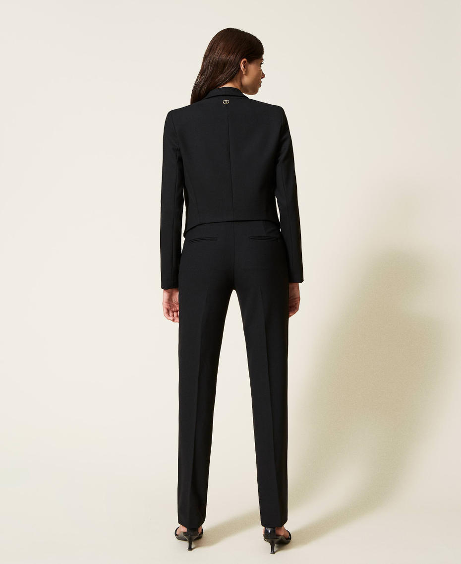 Wool blend twill trousers with clasps Black Woman 222TT2303_00006_03