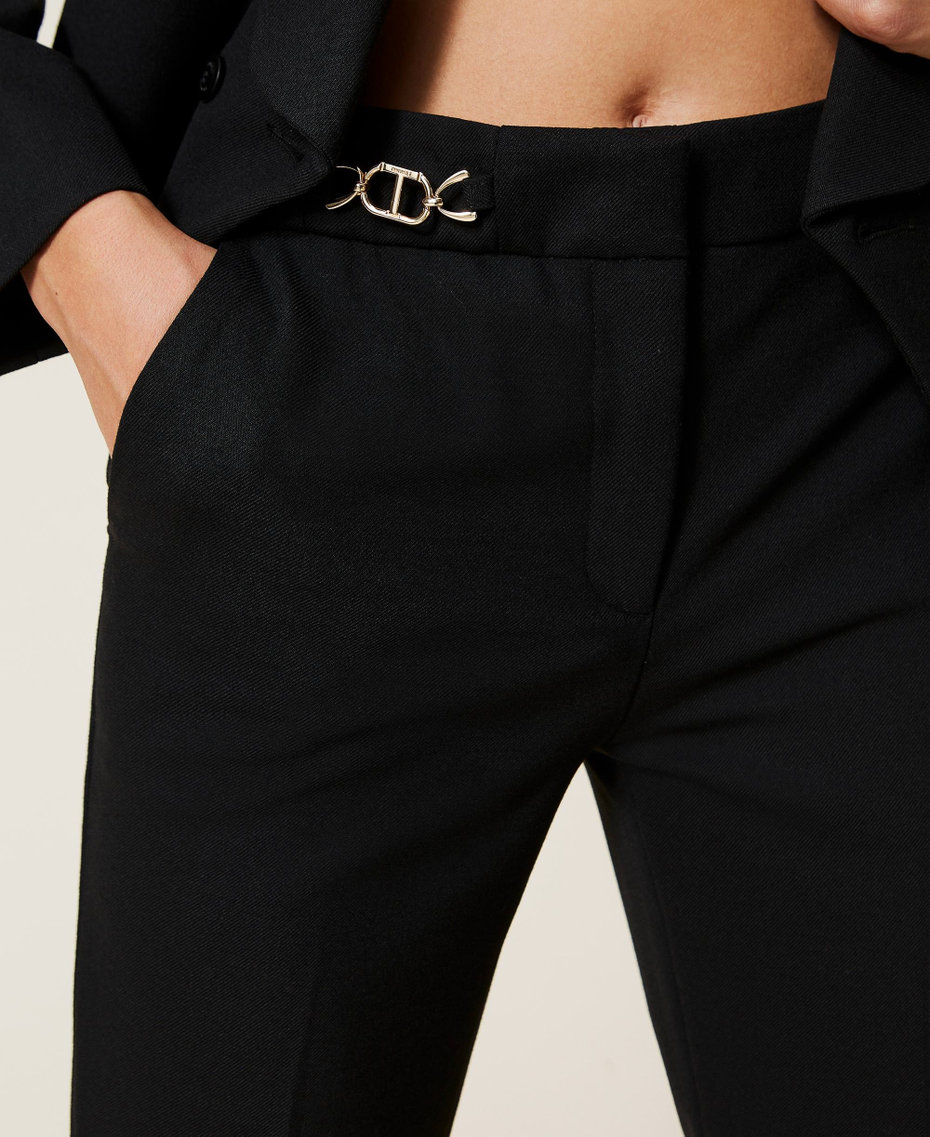 Wool blend twill trousers with clasps Black Woman 222TT2303_00006_04
