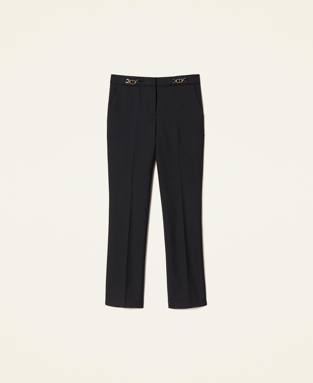 Wool blend twill trousers with clasps Black Woman 222TT2303_00006_0S