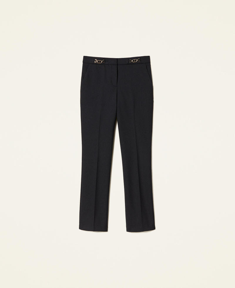 Pantalon en twill de laine mélangée avec barrettes Noir Femme 222TT2303-0S