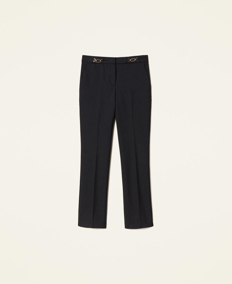 Wool blend twill trousers with clasps Black Woman 222TT2303_00006_0S