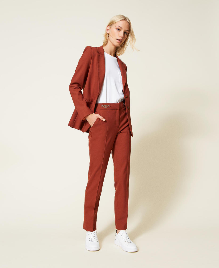 Wool blend twill trousers with clasps "Picante" Red Woman 222TT2303_10061_01