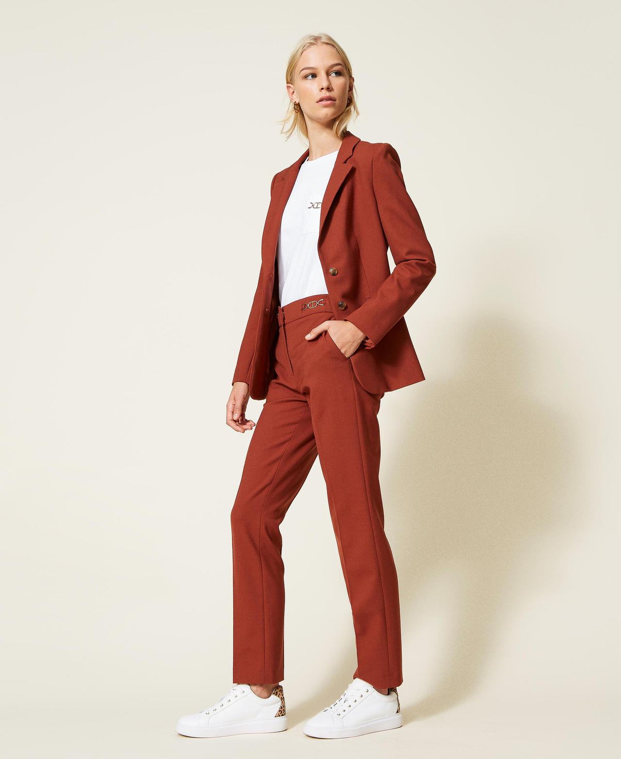 Wool blend twill trousers with clasps "Picante" Red Woman 222TT2303_10061_02