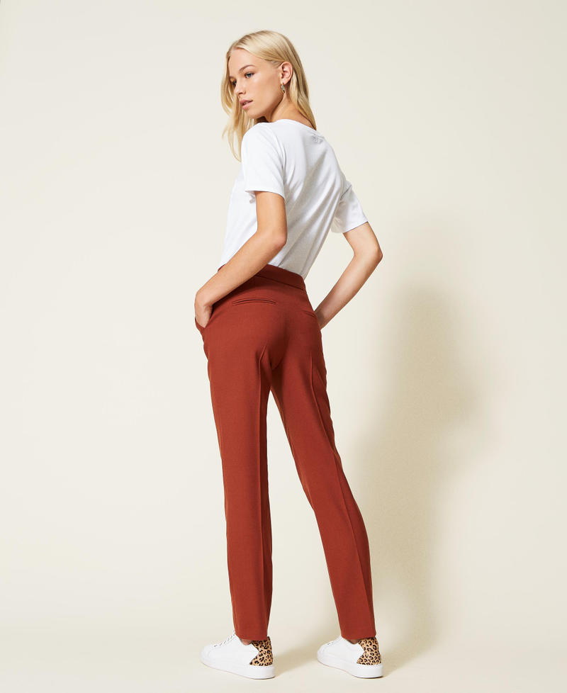 Wool blend twill trousers with clasps Black Woman 222TT2303-04