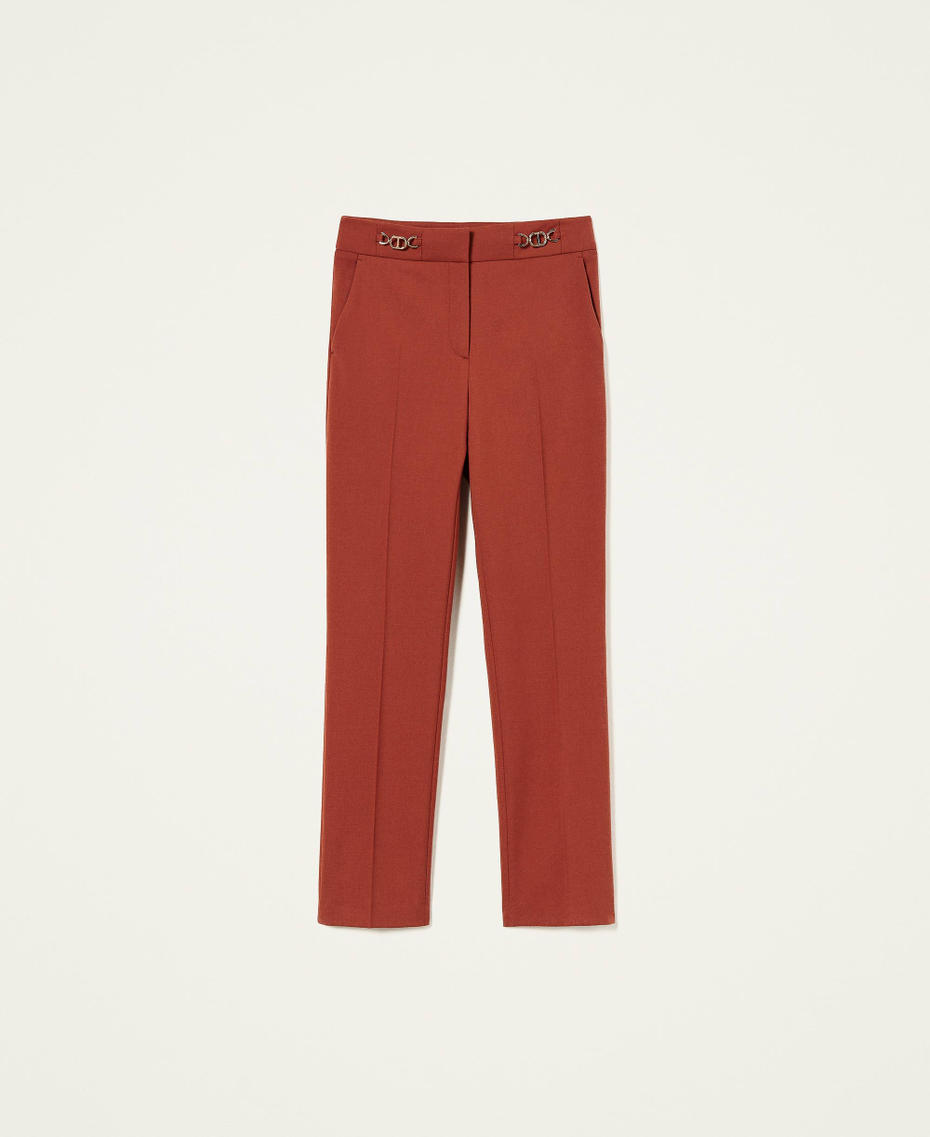 Pantaloni in saia misto lana con morsetti Nero Donna 222TT2303-0S