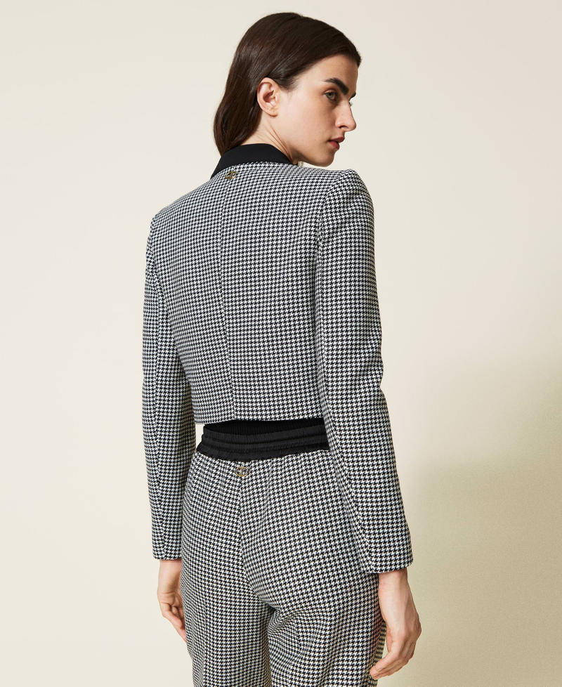 Houndstooth wool blend jacket with ruffles