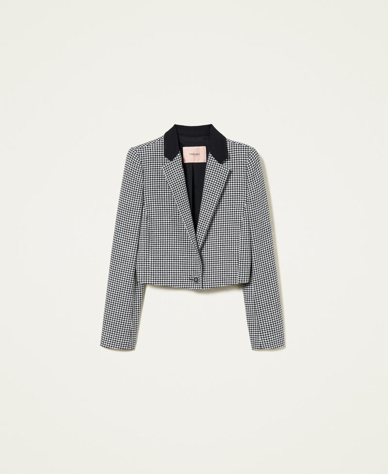 Houndstooth wool blend jacket with ruffles