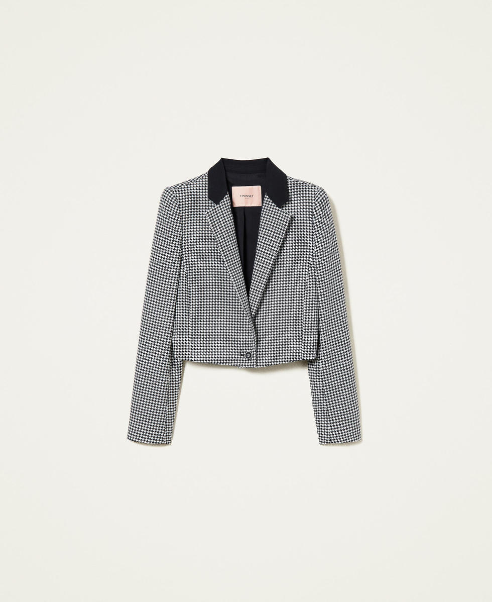 Houndstooth wool blend jacket with ruffles