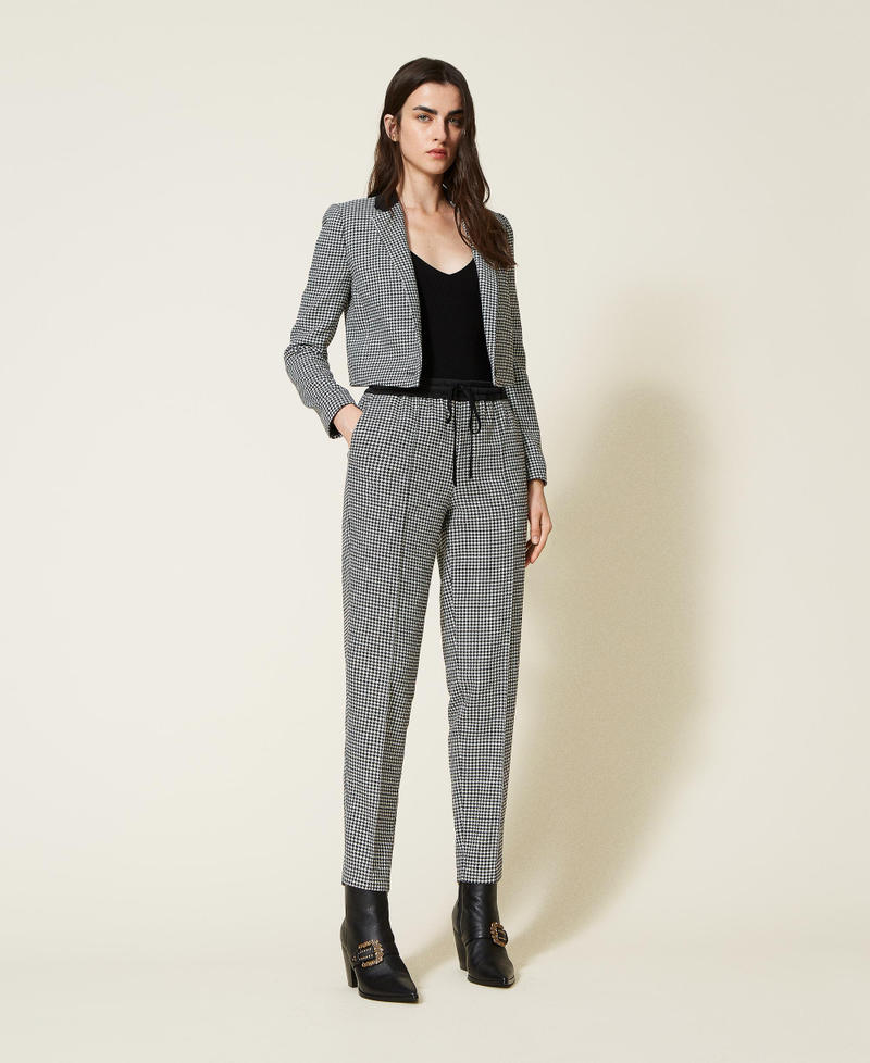 Houndstooth wool blend jacket with ruffles