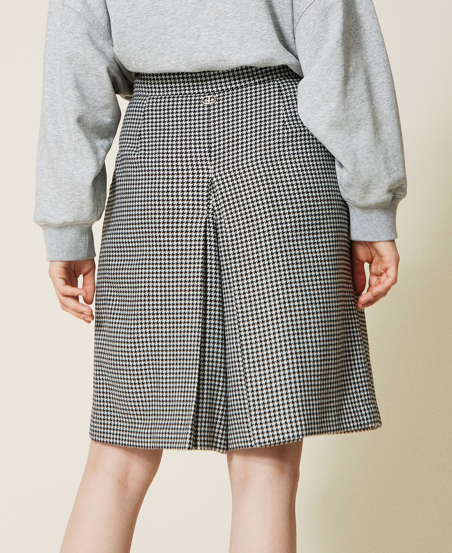 Wool blend trouser skirt with houndstooth pattern