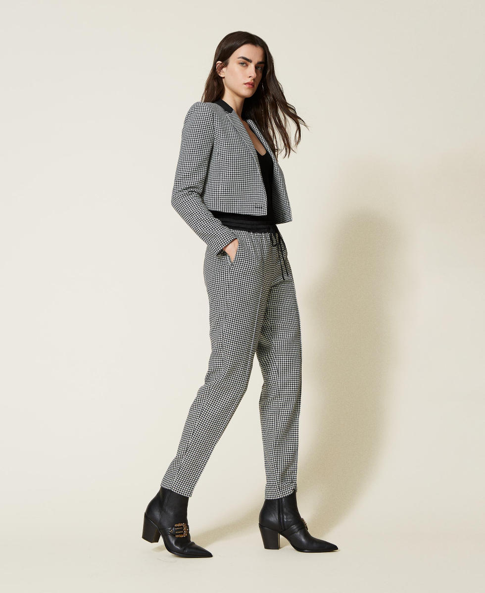 Pantalones joggers de pata de gallo en mezcla de lana Mujer Gris TWINSET Milano