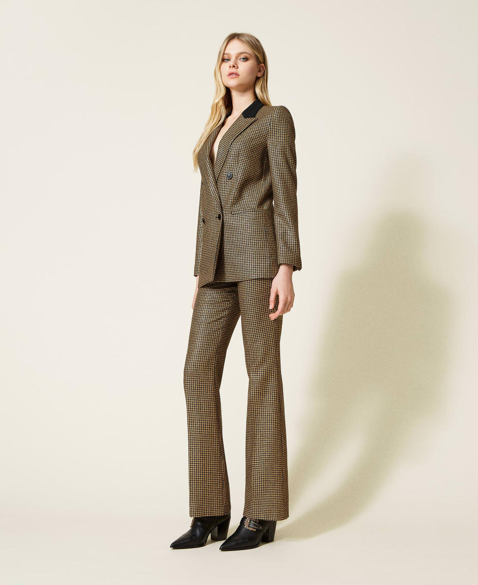 Flared lurex houndstooth trousers Black / Gold Houndstooth Woman 222TT231A_07226_01