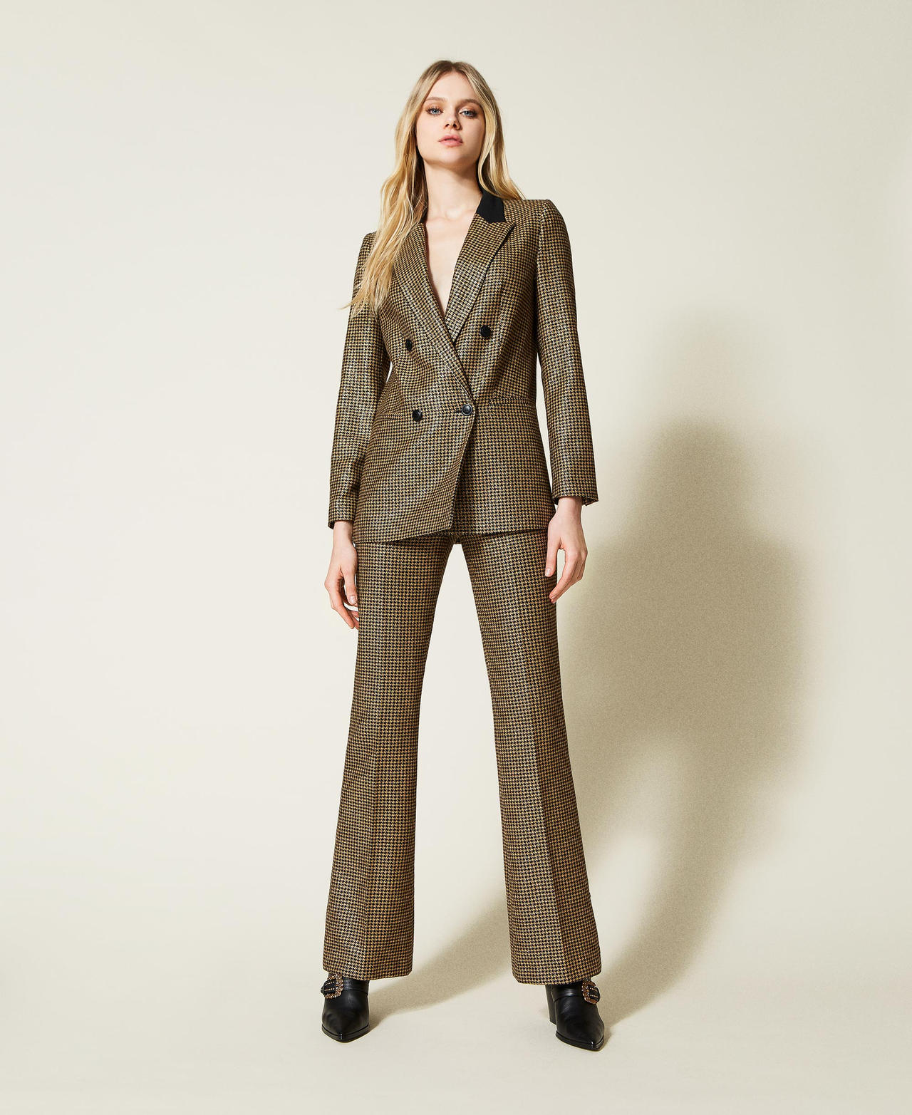Flared lurex houndstooth trousers Black / Gold Houndstooth Woman 222TT231A_07226_02