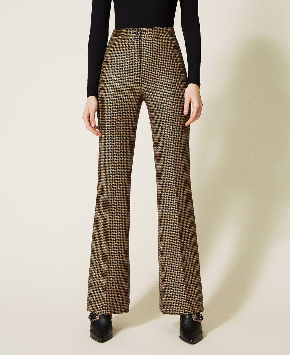 Flared lurex houndstooth trousers Woman, Gold